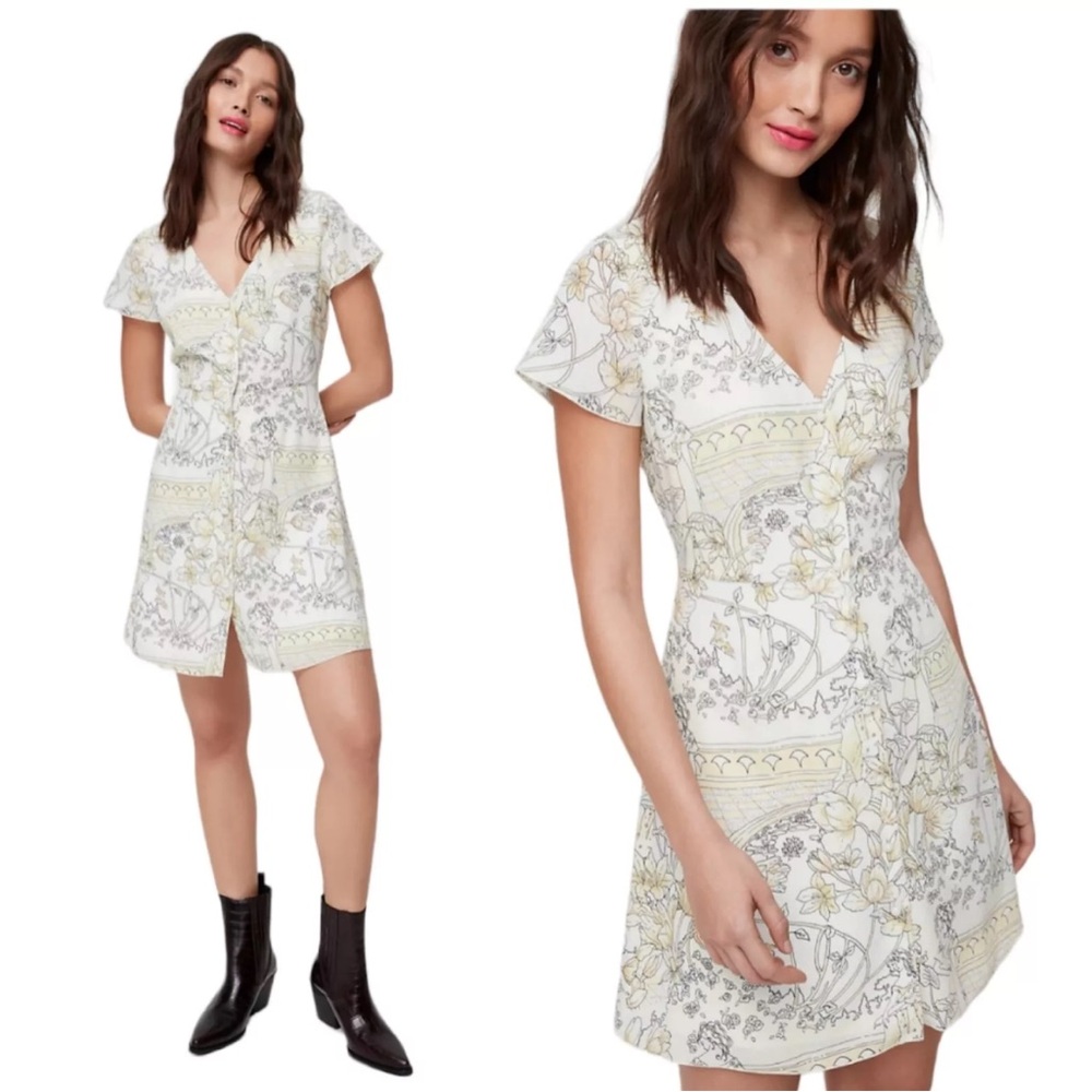 Aritiza Wilfred Nazaire Antique Pattern Yellow White and Black Dress size 6